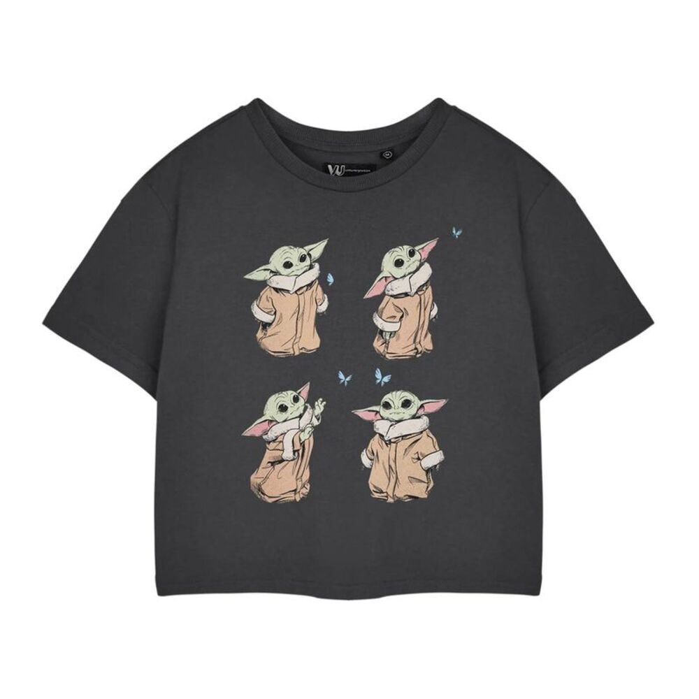 Star Wars The Mandalorian Womens/Ladies Grogu Cropped T-Shirt / Charcoal